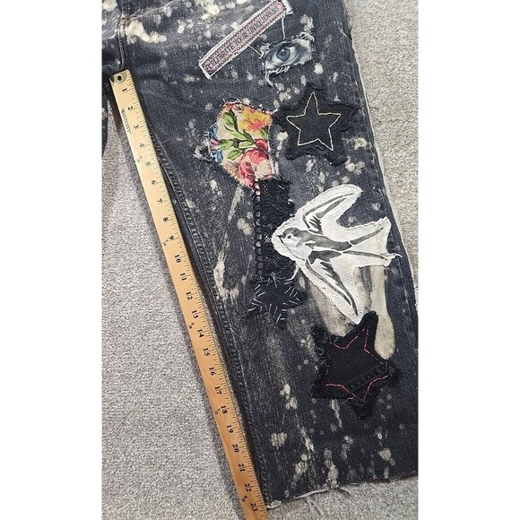 OOAK Magnolia Boho Reworked Levi Jeans Upcycle Indie Cat Boyfriend Adjusts 30-38 - Picture 7 of 16